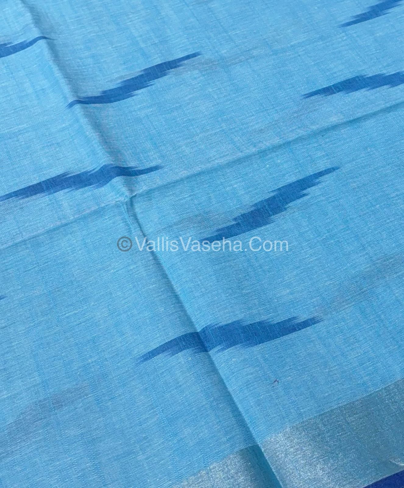 Bhagalpuri Linen Cotton Saree - Ikkat Print - Blue With Blue  Shade - VVBLC002