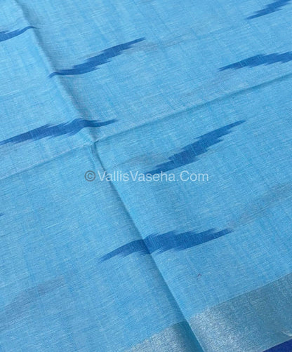 Bhagalpuri Linen Cotton Saree - Ikkat Print - Blue With Blue  Shade - VVBLC002