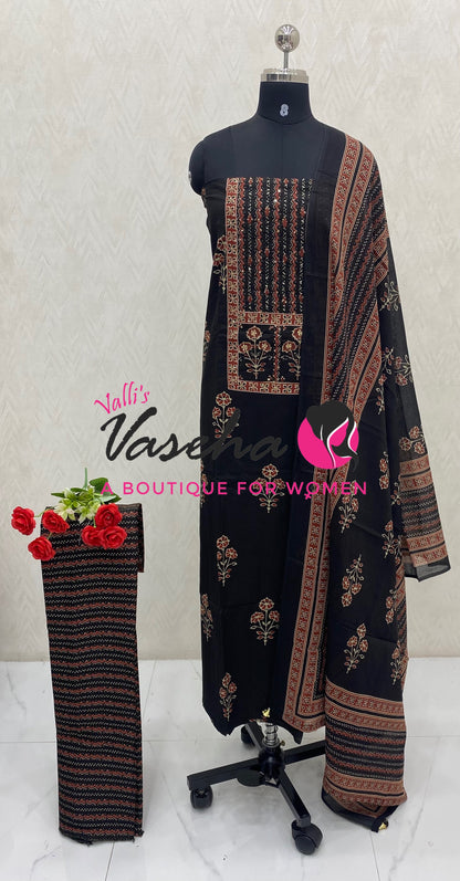 Unstitched Material | Fancy Cotton Material | Black Shade | VVUSM087