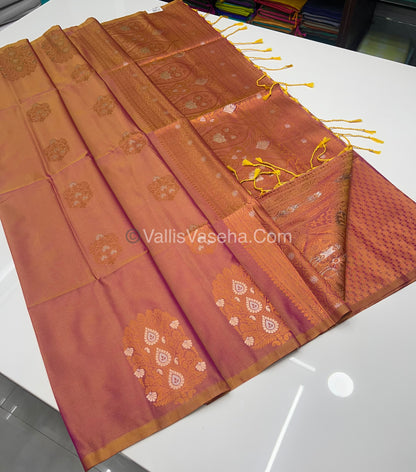 Semi Soft Silk - Border Butta  - Double Tone Pinkish Yellow Shade -VVSSS010