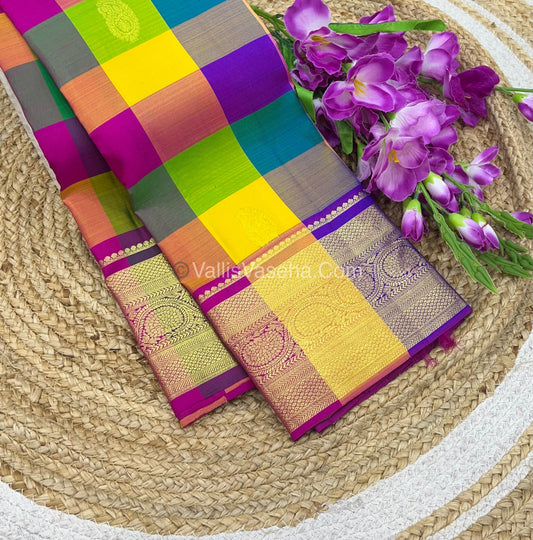 Pure Kanchipuram Silk Saree - Pazhum Pazhamum Checks - VVPS017