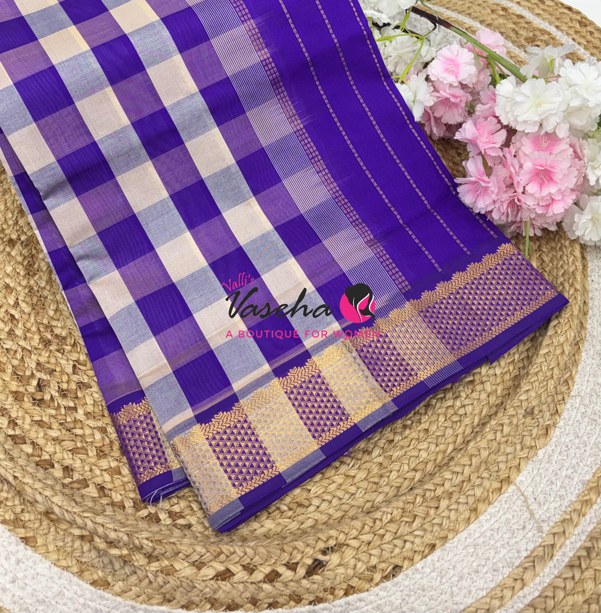 Semi Silk Cotton Saree |  Pazhum Pazhamum Checks Design |VVSSC018