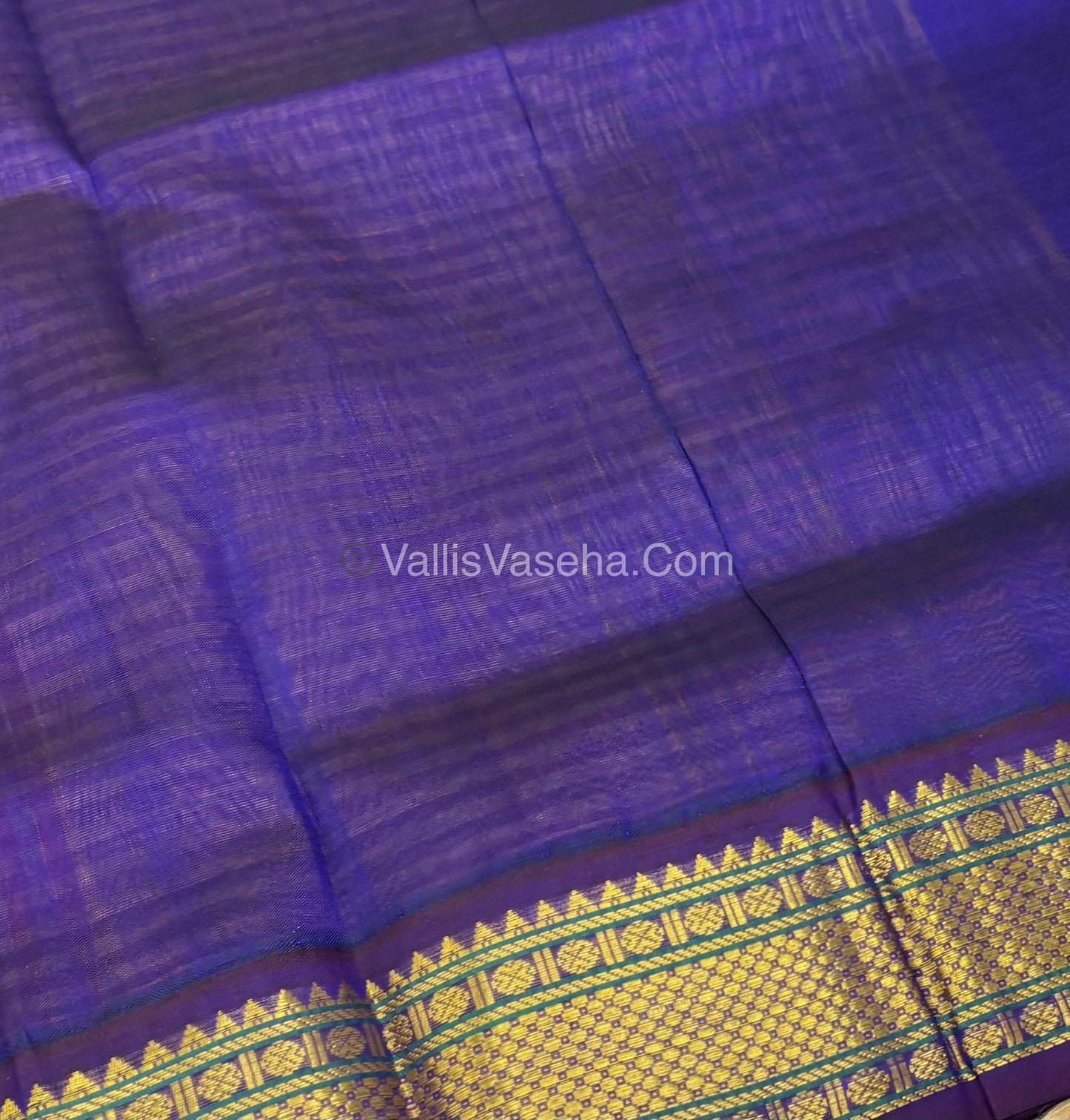 Pure Korvai Silk Cotton - Podi Kattam - Yellow & Red With Blue - VVKSC003