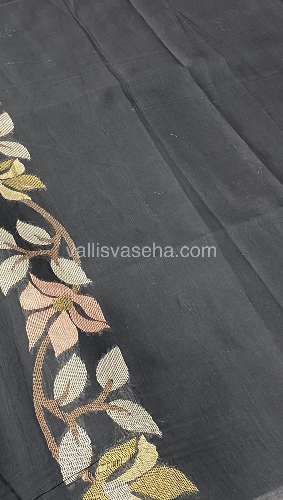 Semi Raw Silk with Jamdhani Design Weaving  - Black Shade - VVRS001