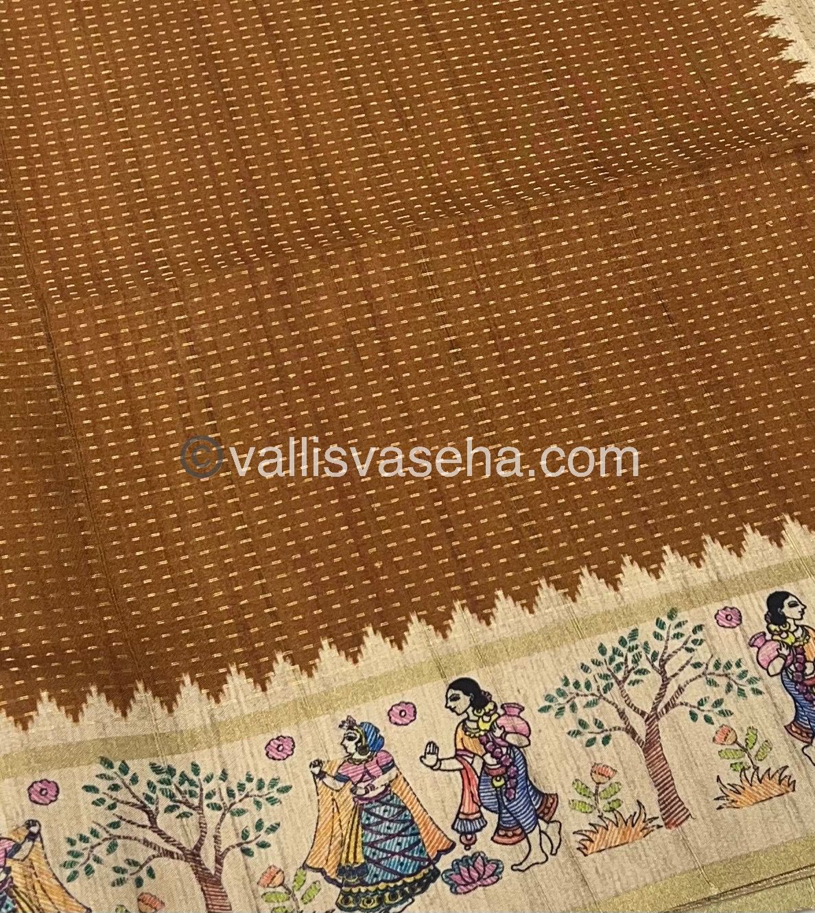 Semi Tussar Silk - Vairavoosi Design - Mustard Yellow & Cream Shade - VVSTS030
