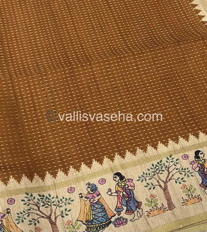 Semi Tussar Silk - Vairavoosi Design - Mustard Yellow & Cream Shade - VVSTS030