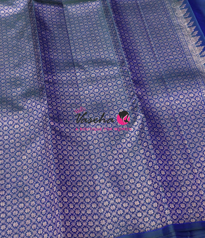 Pure Kanchipuram Silk Saree - Peacock Blue Shade - VVPS054