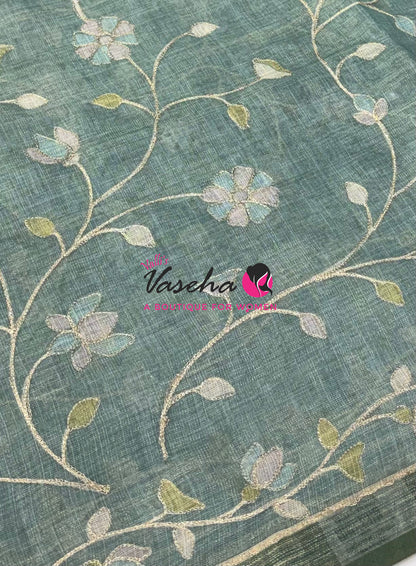 Linen Tissue Saree - Blue Shade - VVLTS003