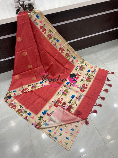 Semi Matka Tussar Saree - Pichwai Design - VVSMT003