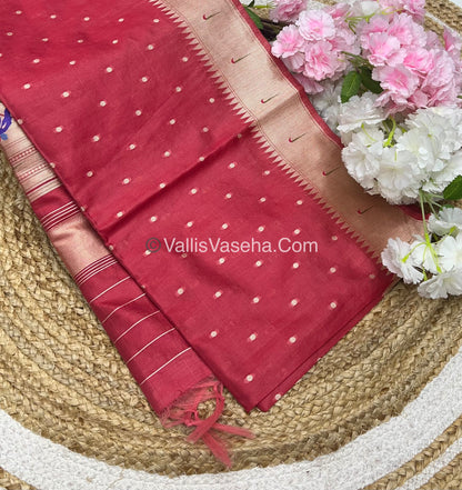 Semi Raw Silk - Paithani Design Weaving - Reddish Pink Shade - VVRS005