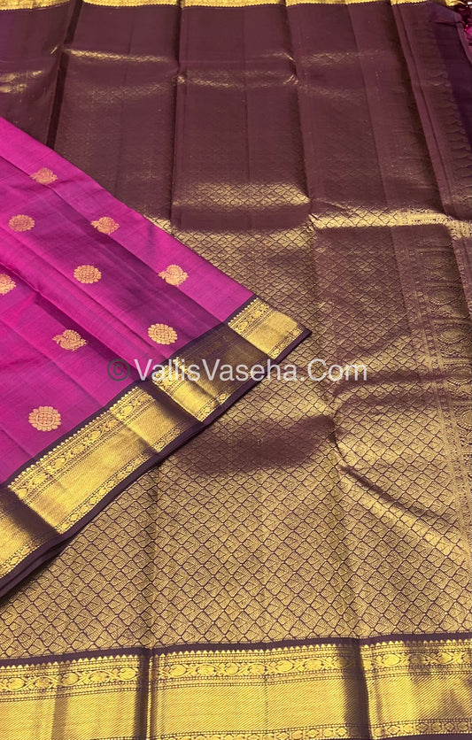 Pure Kanchipuram Silk Saree - Pink with Wine Combo - VVPS021
