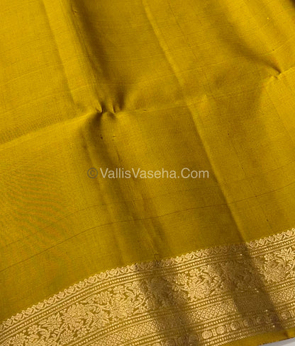 Pure Soft Silk Saree - Kanchi Border - Green & Mustard Combo - VVPSS046