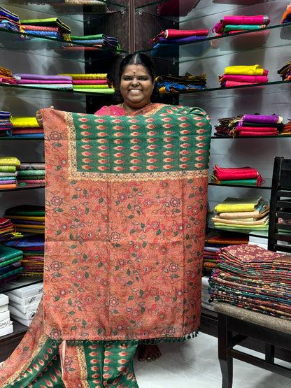 Chanderi Mixed Cotton Saree - Ikkat & kalamkari design  - VVCC002