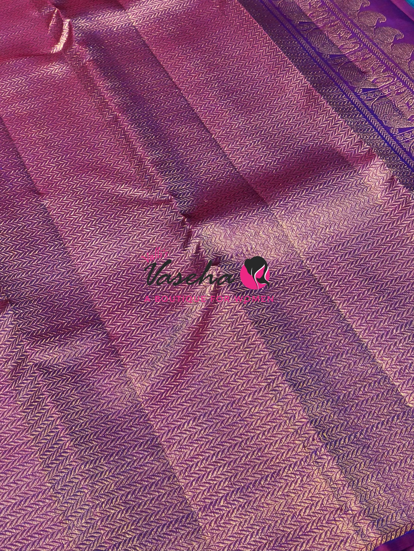 Pure Kanchipuram Silk Saree - Peacock Blue & Purple Shade  - VVPS027