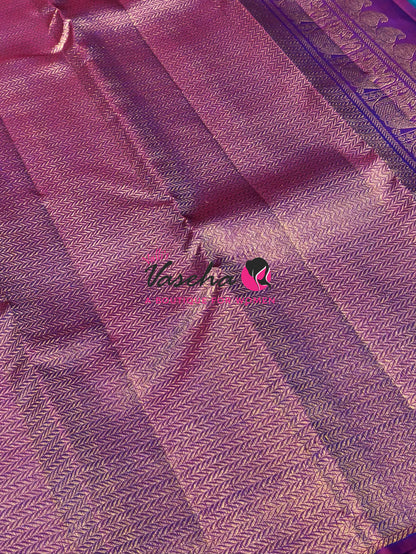 Pure Kanchipuram Silk Saree - Peacock Blue & Purple Shade  - VVPS027