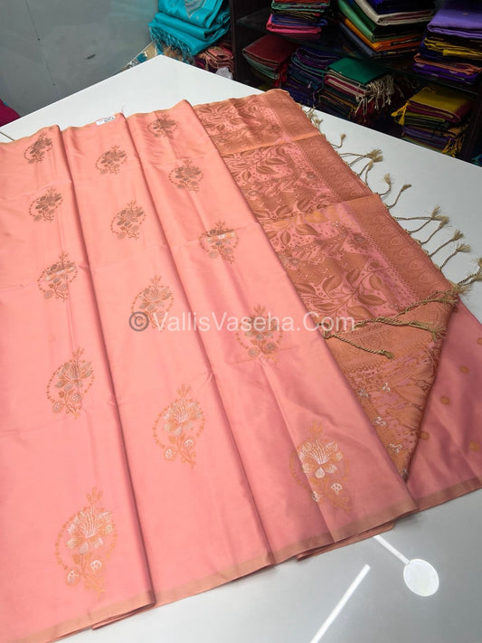Semi Soft Silk - Border less - Double tone Light Peach Shade -VVSSS007