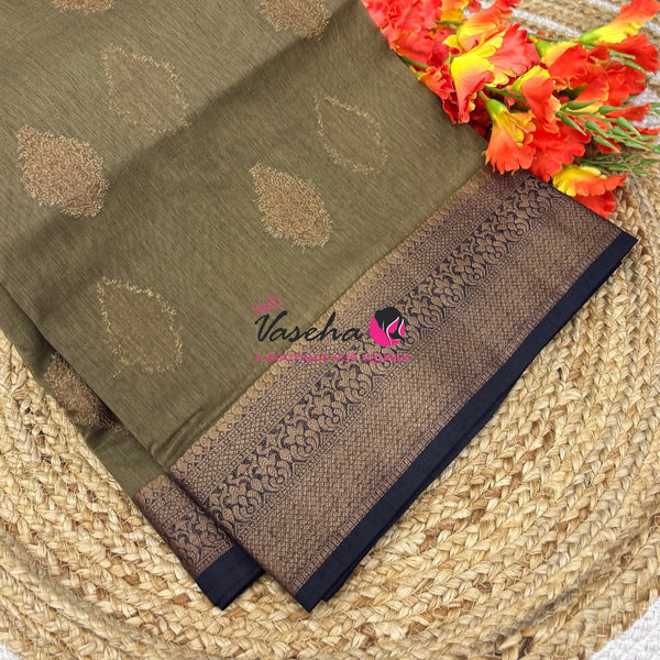 Bamboo Silk Saree - Grey with Blue  - VVBSS018