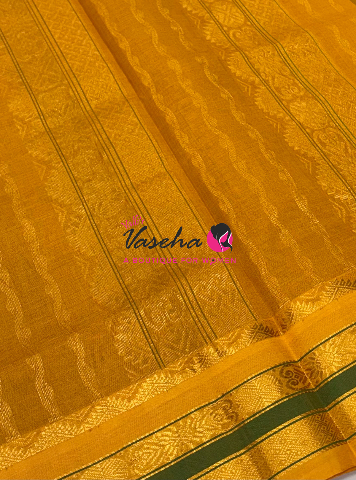Pure Korvai Silk Cotton - Vairavoosi Lines - Blue With Yellow Shade  - VVKSC039