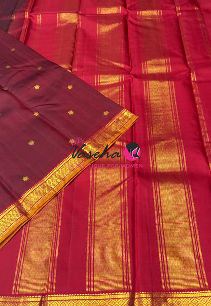 Pure Kanchipuram Silk Saree - Maroon with Red - VVPS031
