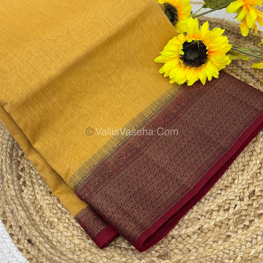 Bamboo Silk Saree - Cream  With Maroon Shade - VVBSS005