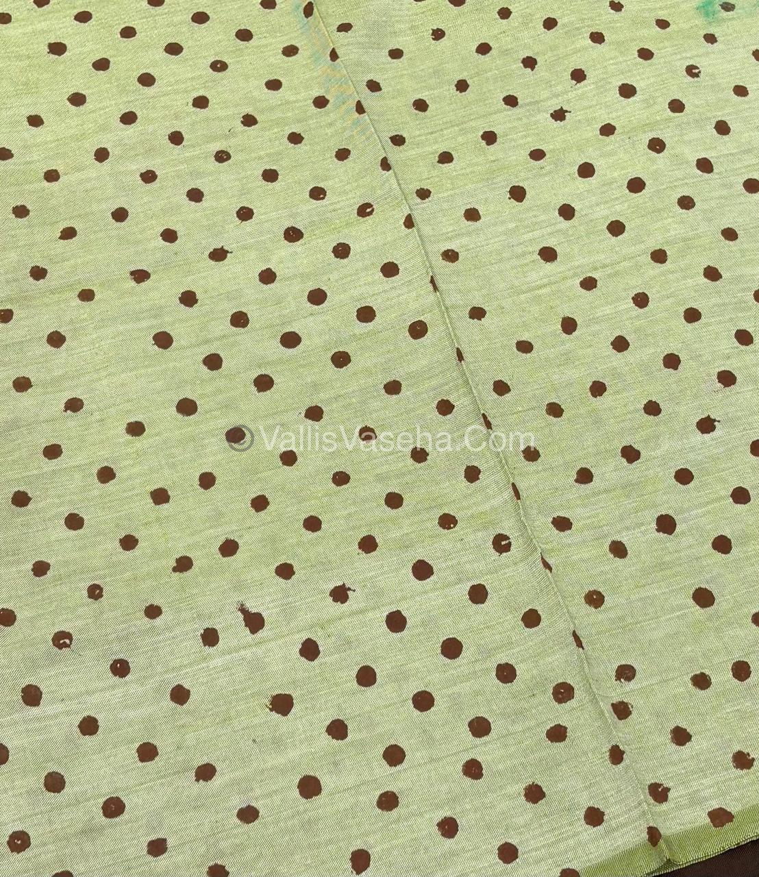 Poly Silk Mixed Cotton - Mirror Work Embroidery - Brown with Green - VVPCM001