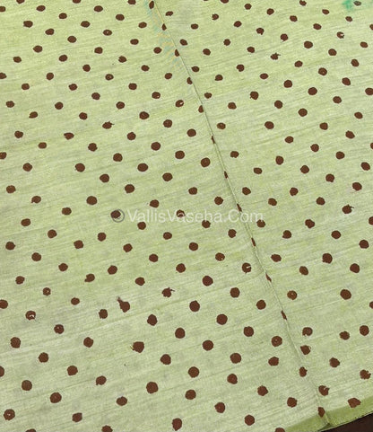 Poly Silk Mixed Cotton - Mirror Work Embroidery - Brown with Green - VVPCM001