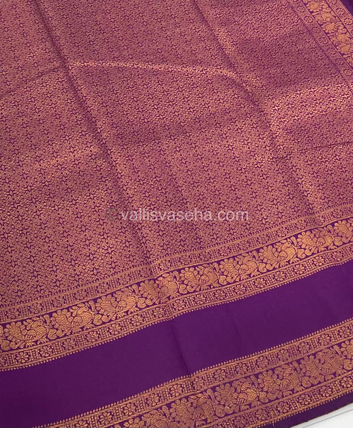 Kanchi Semi Silk - Dark Yellow with Purple- Mayil & Chakkaram design - VVKSS001