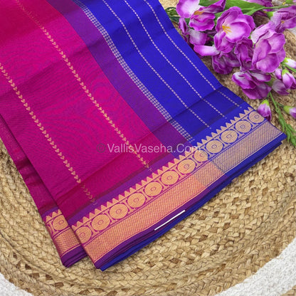 Semi Silk Cotton Saree - Pink With Blue Shade - VVSSC005