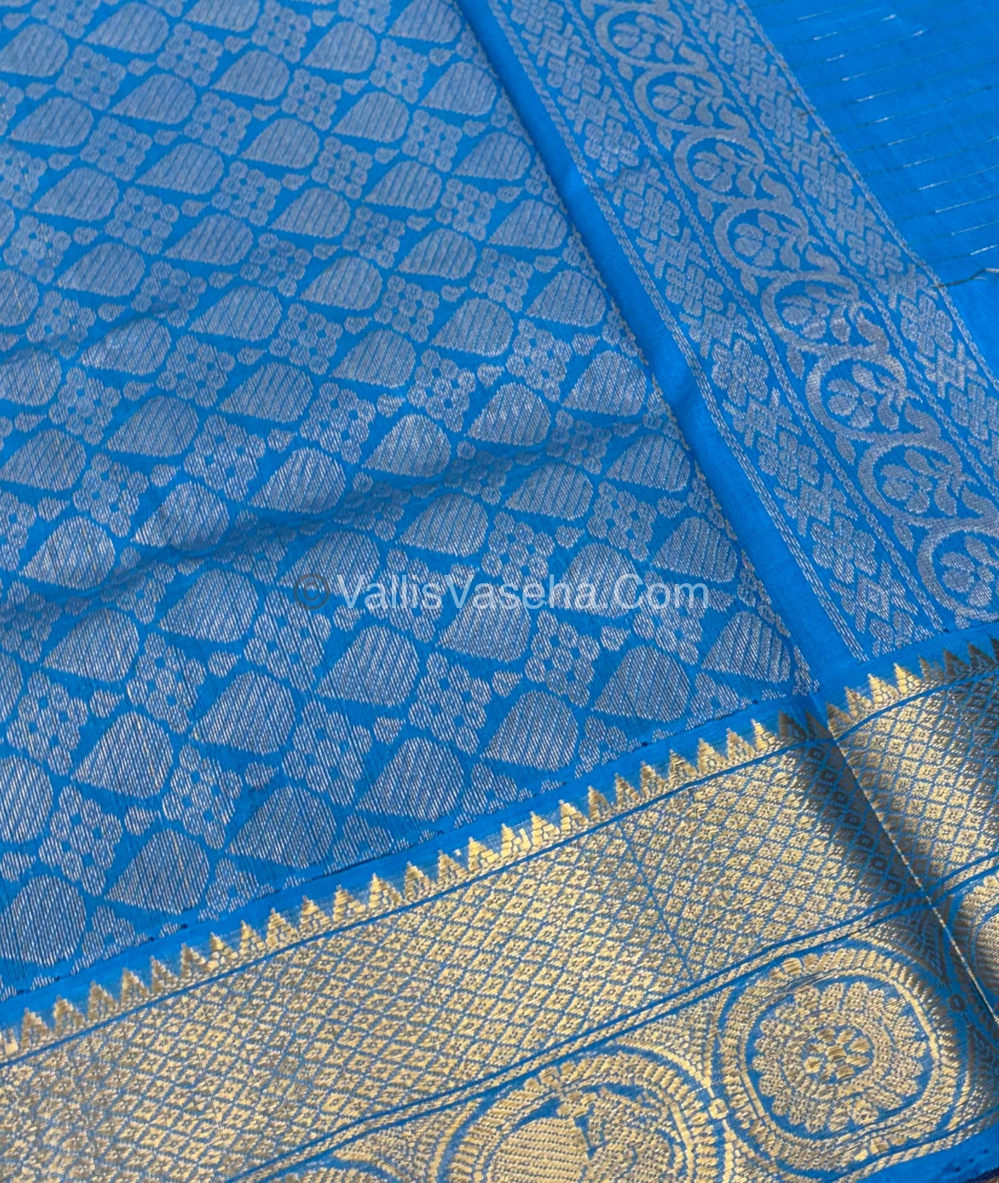 Pure Korvai Silk Cotton - Checks Pattern - Purple  With Blue Shade  - VVKSC033