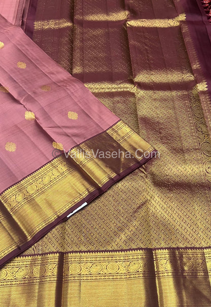 Pure Kanchipuram Silk Saree - Onion Pink With Brown Combo - VVPS010