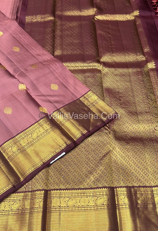 Pure Kanchipuram Silk Saree - Onion Pink With Brown Combo - VVPS010