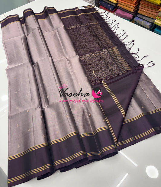 Pure Soft Silk Saree  - Grey & Wine Brown Combo - VVPSS141