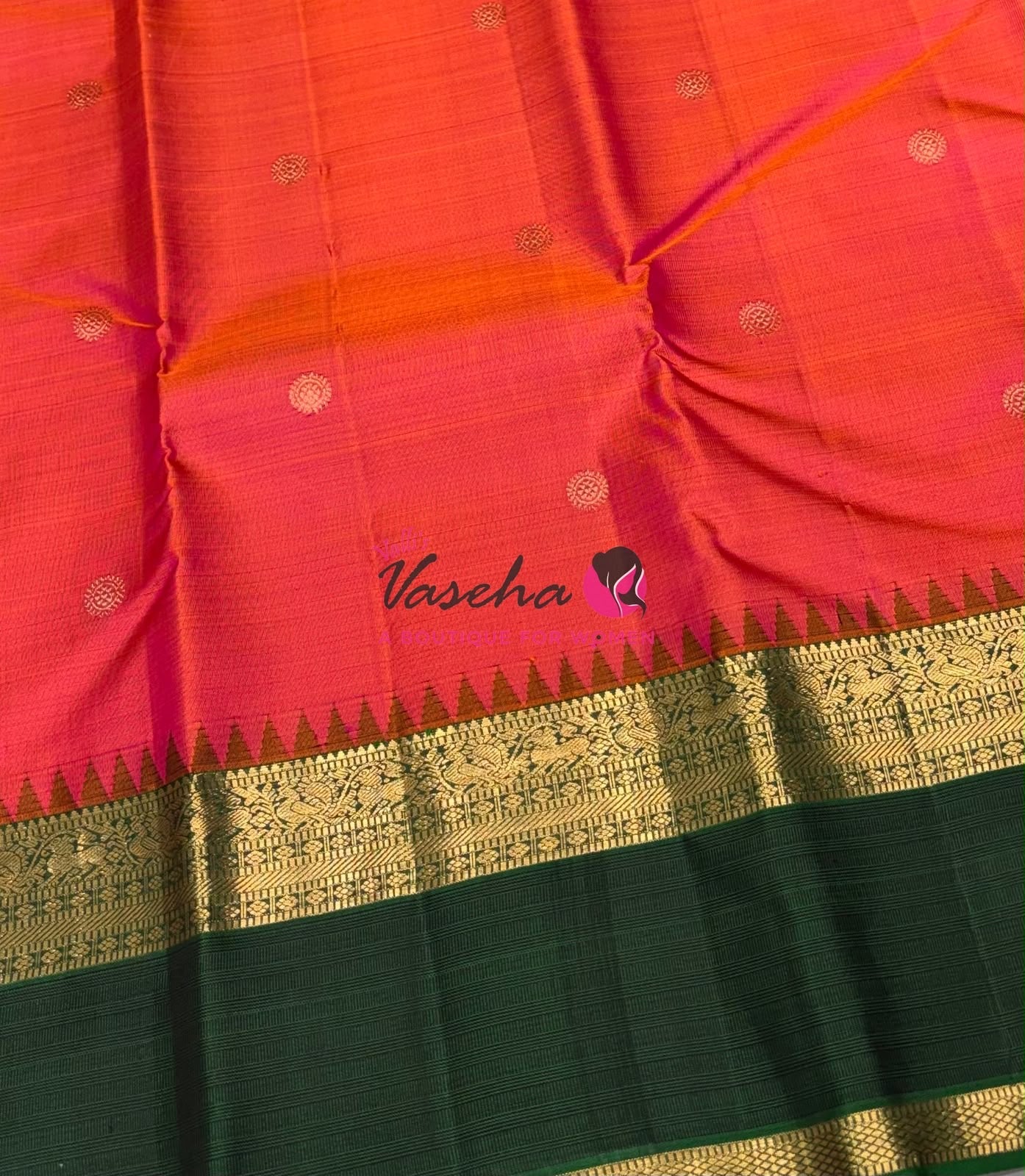Pure Vintage Korvai Kanchipuram Silk Saree - Pink & Green Combo - VVPS047