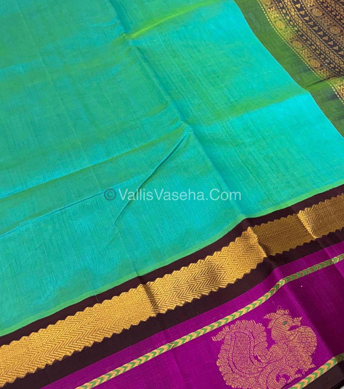 Pure Korvai Silk Cotton With Peacock Butta Border - VVKSC017