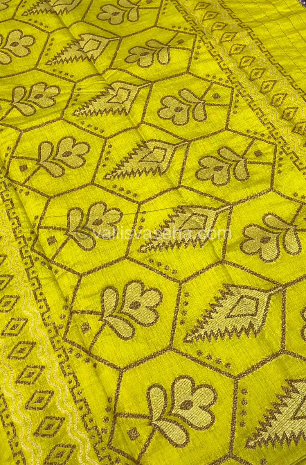 Cherry Tussar - Semi Tussar Silk - Lemon Yellowish slight Green - VVSTS009