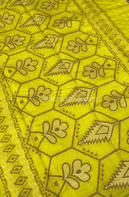 Cherry Tussar - Semi Tussar Silk - Lemon Yellowish slight Green - VVSTS009