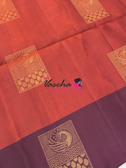 Pure Soft Silk Saree - Rust Orange & Wine Brown - VVPSS091