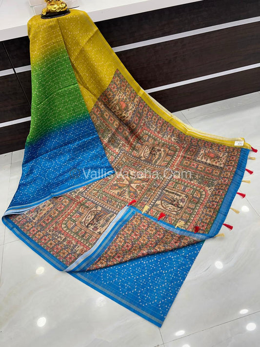 Semi Chanderi Saree - Fusion Of Bandhini & Madhubani- VVSCS002