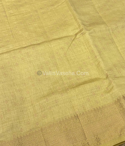 Semi Tussar Silk - Grand Pallu  - ￼Dark Cream Shade - VVSTS017