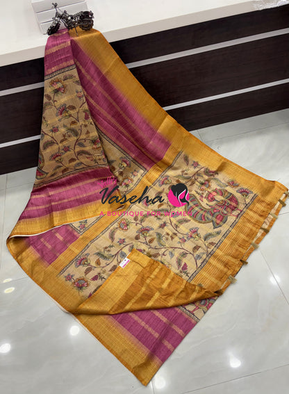 Semi Art Silk Saree - Pink & Yellow Shade - VVSAT003