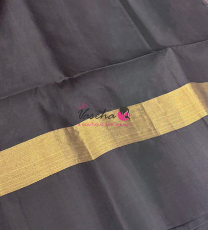 Half Mixed Soft Silk Saree - Grey with Black - VVPSS028
