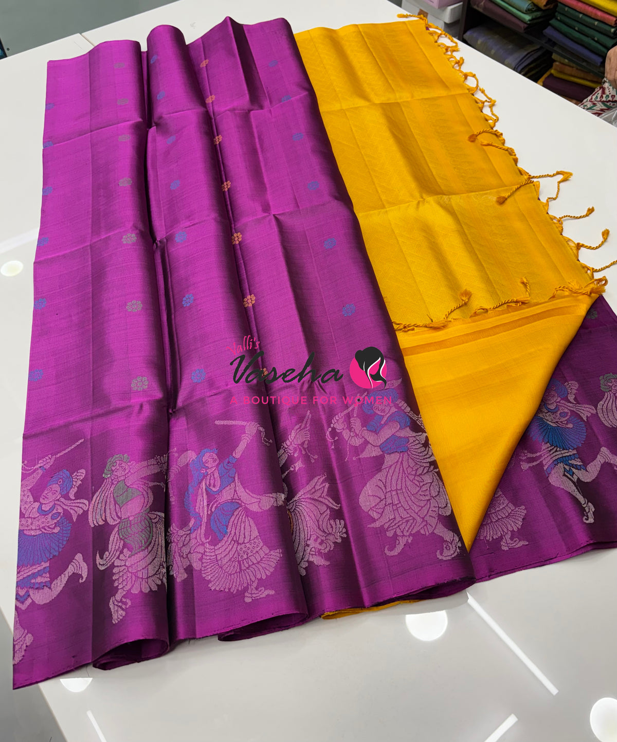 Pure Soft Silk Saree  - Purplish Pink With Yellow Combo - VVPSS139
