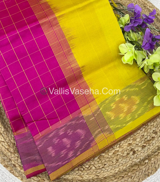 Semi Silk Cotton Saree - Pink&  Yellow - VVSSC001