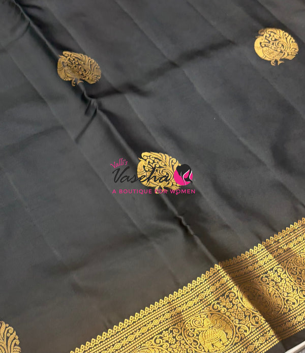 Pure Soft Silk Saree  - Black Shade - VVPSS109