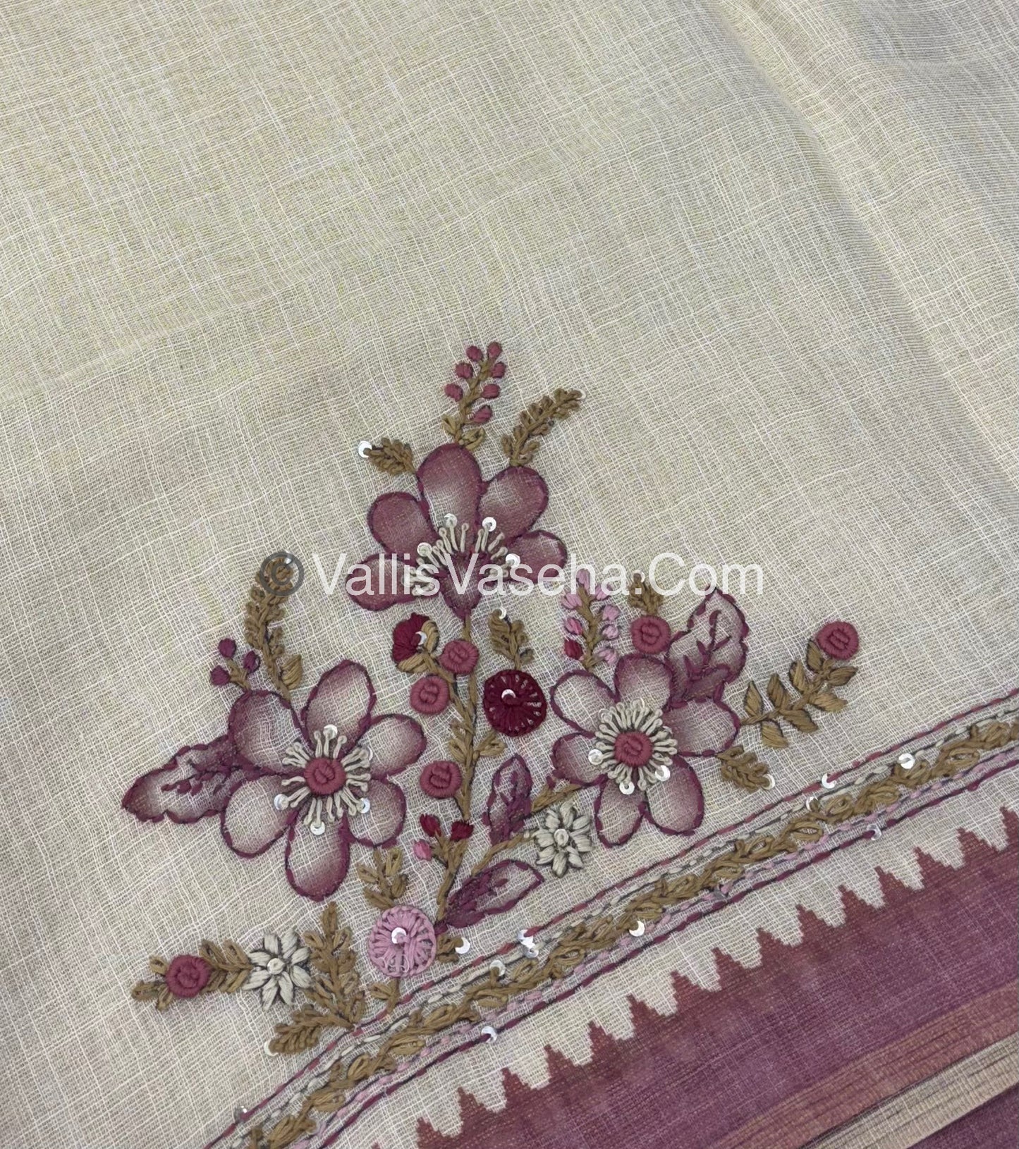 French Knot - Tissue Saree - Cream With pink Shade - VVLFN006