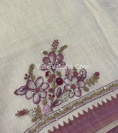 French Knot - Tissue Saree - Cream With pink Shade - VVLFN006