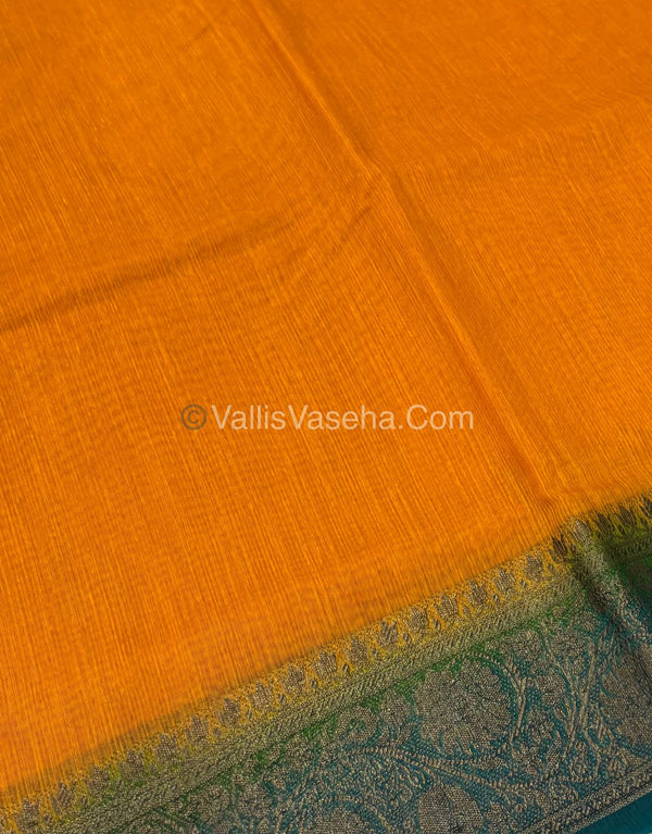 Bamboo Silk Saree - Yellow With  Blue Shade - VVBSS007