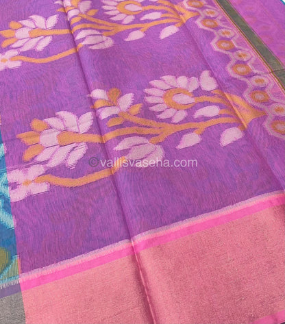 Banarasi Pochampally Weaving Semi Soft Cotton Saree - Light Blue with Pink - VVBPS001