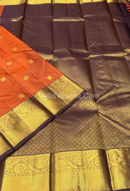 Pure Kanchipuram Silk Saree - Vaira Voosi design - Rust Orange & Brown shade - VVPS014