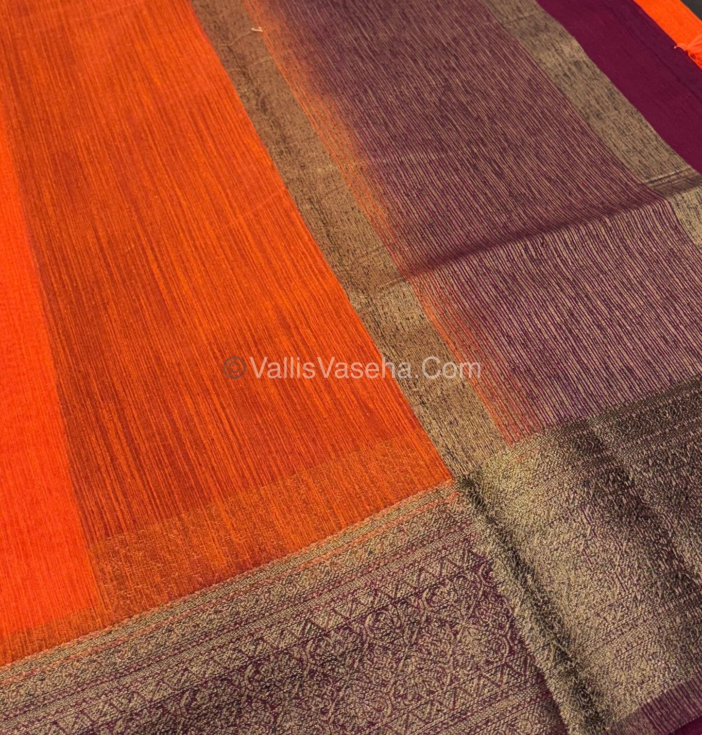 Bamboo Silk Saree - Orange With Wine Shade - VVBSS006